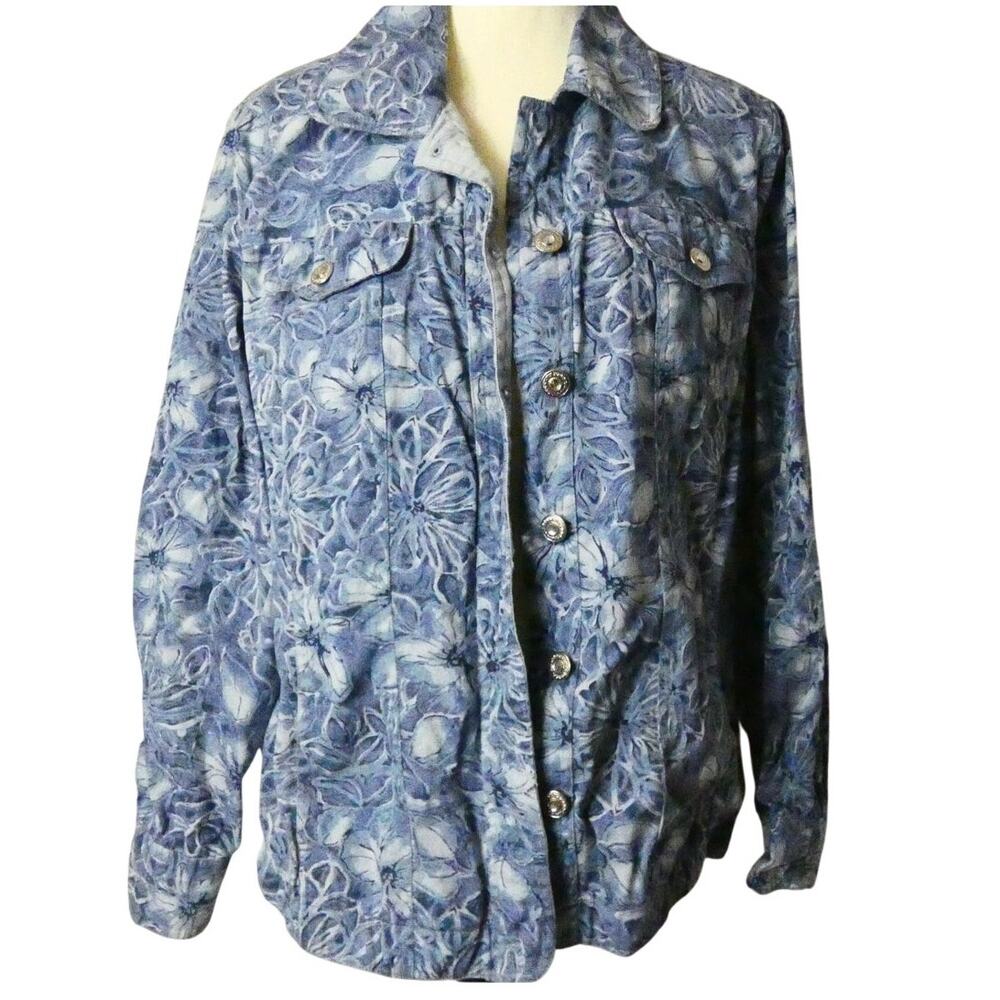 NorthStyle Women's Large Stretchy Floral Lightweight Denim Jacket Western